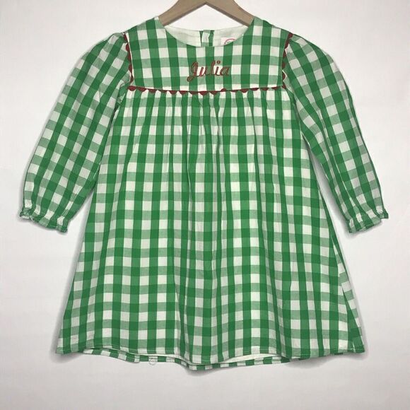 Posh Pickle Girl Boutique Dress Size 6 Green Red White Check “Julia” Monogram - Picture 4 of 8
